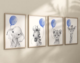 Nursery Decor Boy, Blue  Nursery Art, Safari animal nursery print, Nursery wall art, blue nursery décor,Nursery prints