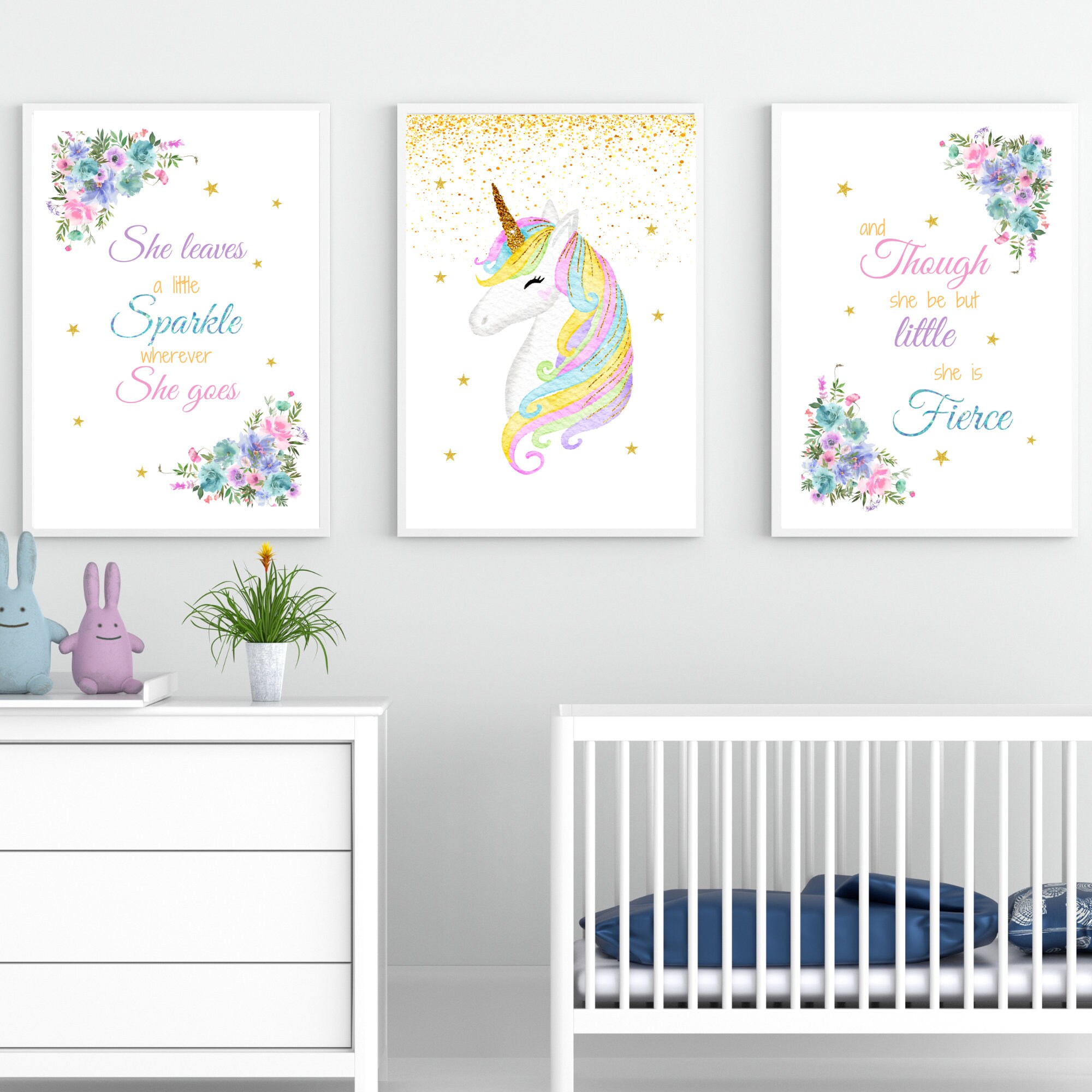 Unicorn Nursery Print Girl Nursery Decor Glitter Unicorn - Etsy