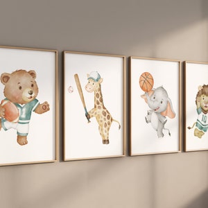 動物スポーツ、スポーツ保育園アート、赤ちゃん動物スポーツ、男の子スポーツ保育園、バスケットボール、フットボール、サッカー、野球保育園、動物保育園