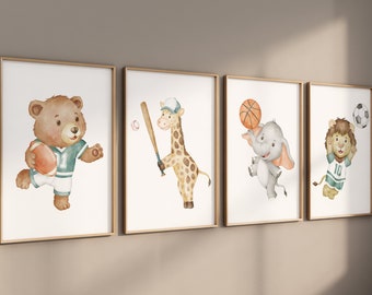 Animal Sports, Sports Nursery Art, Baby animal sports, Boy Sports Nursery, Basketball, Football, Soccer,  Baseball Nursery, Animal Nursery