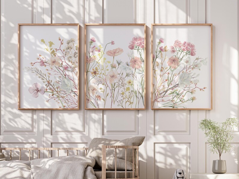 Boho Nursery Wall Art, Wildflower Nursery Decor, Botanical Print