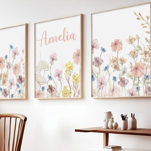 Boho Nursery Wall Art, Wildflower Nursery Decor, Botanical Print, Floral Nursery Art, Girl Nursery Decor, Wildflower Prints, Meadow flowers
