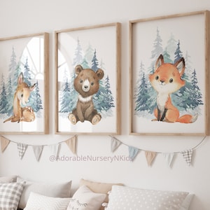 Woodland Nursery Prints, Nursery Decor Woodland, Woodland Animal Prints, Bear, Fox, Deer, Woodland Nursery Wall Art, Gender Neutral Nursery