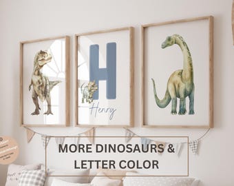 Dinosaur Prints, Dinosaur Posters, Set of 3, Dinosaur Nursery, Dinosaur Wall Art, T-Rex Print, Triceratops, Brontosaurus, Kids room dinosaur