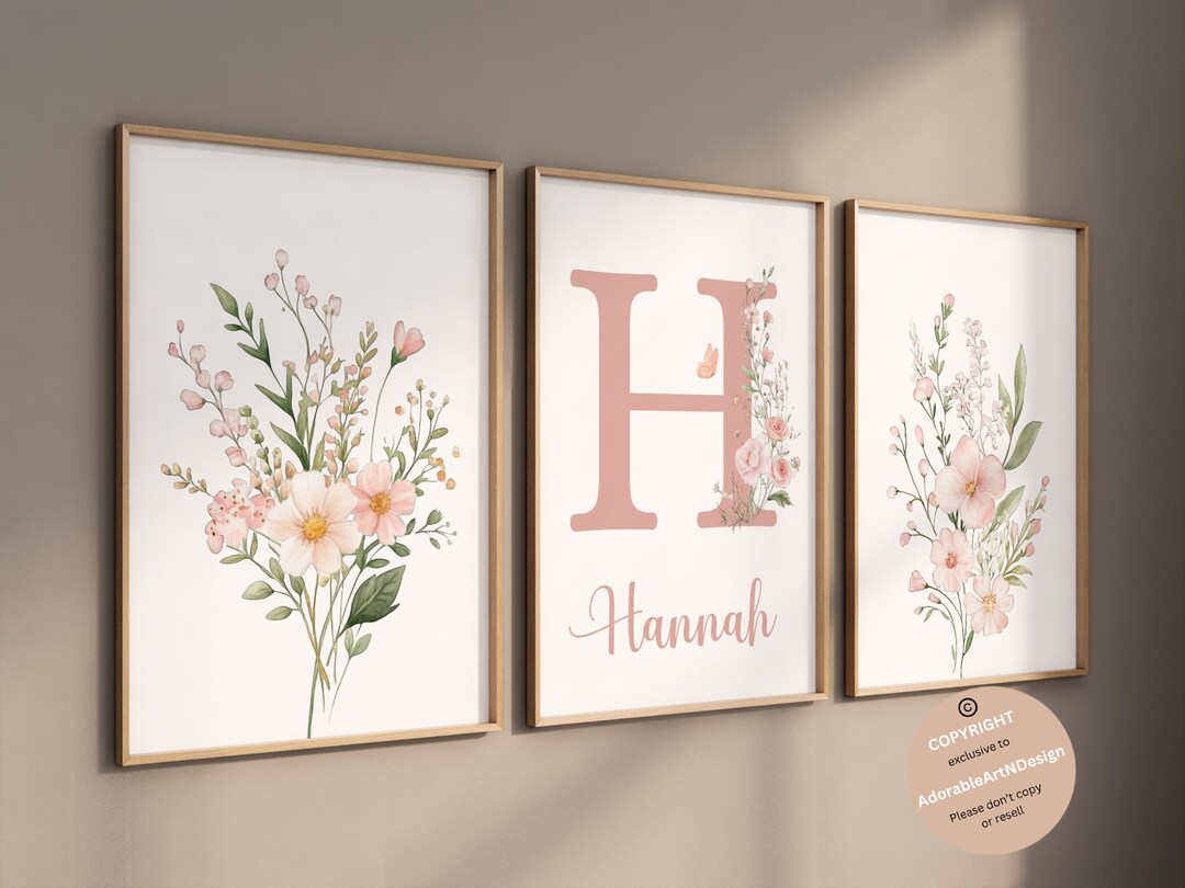 Wildflower Nursery Decor, Floral Nursery Art, Personalized Name, Girl ...