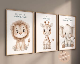 Bible verse nursery, Christian nursery wall art,  Animal prints, Scripture nursery, safari animals, Baby animal prints, Safari nursery decor