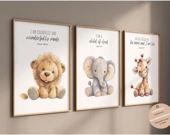 Christian nursery wall art, Bible verse nursery, Animal prints, Scripture nursery, Plush animals, Baby animal prints, Safari nursery decor