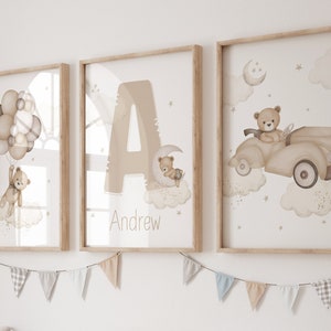 Set of 3 Custom Teddy Bear Nursery Wall Art Print| Personalized Name ...