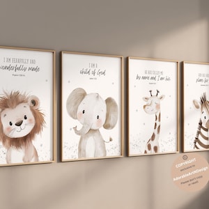 Christian nursery wall art, Bible verse nursery, Animal prints, Scripture nursery, Plush animals, Baby animal prints, Safari nursery decor
