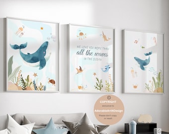 Ocean Nursery, Under the Sea Nursery Prints, Nautical Ocean Animal Posters, Boy Nursery Prints Set, Sea Animal Wall Art, Playroom Decor
