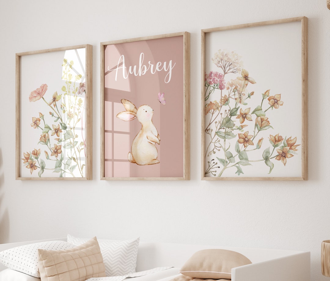 Wildflower Prints, Wildflower Nursery Decor, Floral Nursery Art, Bunny ...