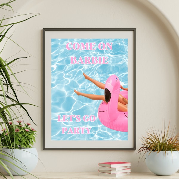 Pool Party Doll | Pool Party Prints | Party Girl | Summer Time | Flamingo Float | Pool Float Art | Pink Printable | Summer Fun Party