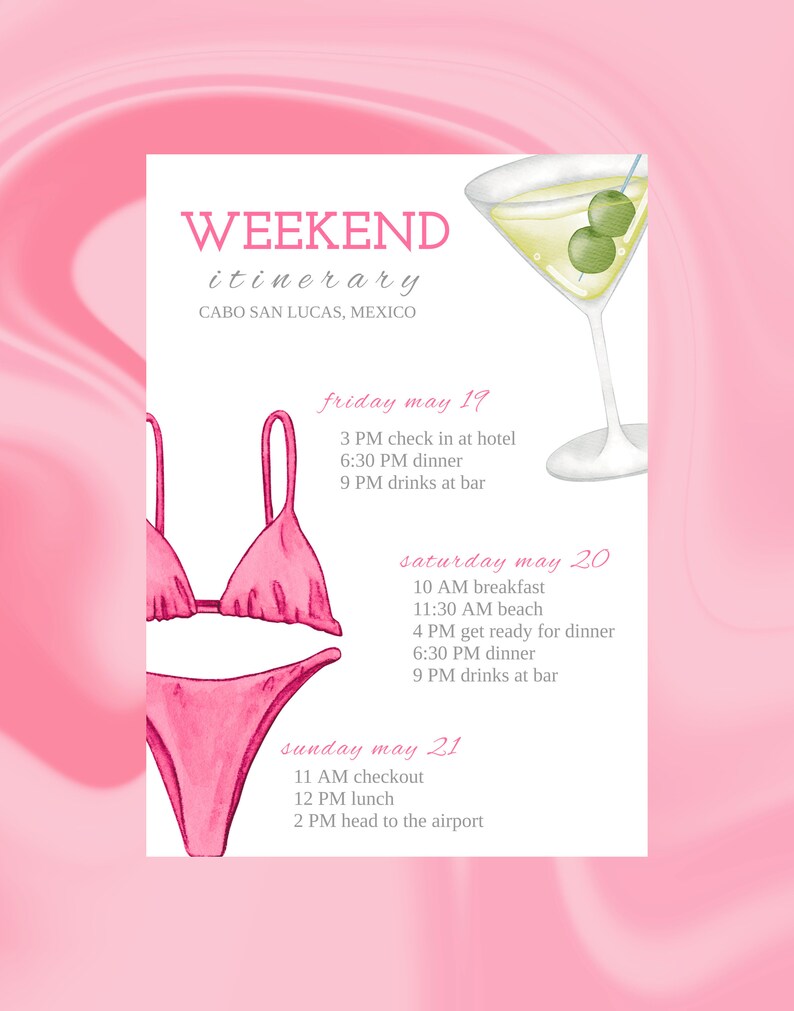 Bikinis and Martinis Invitation Bachelorette Martini Party Bikini and