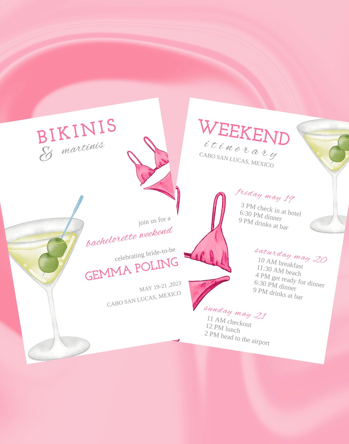 Bikinis and Martinis Invitation Bachelorette Martini Party Bikini and