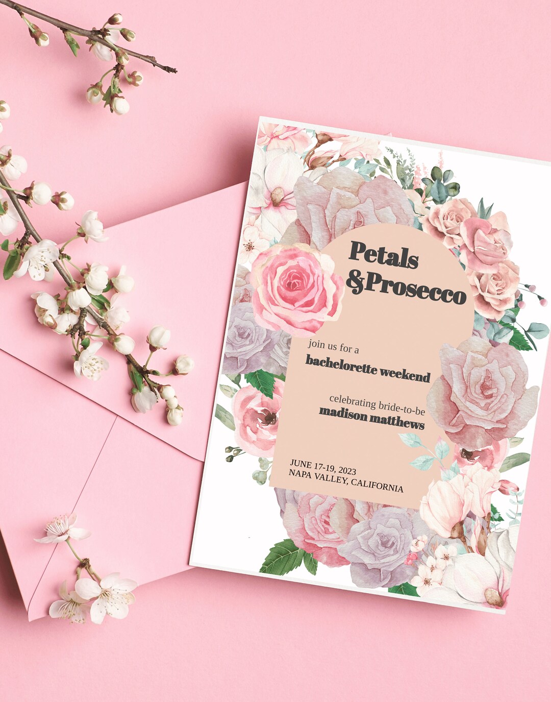 Petals and Prosecco Editable Invite Bachelorette Invite Bachelorette ...