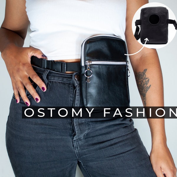 Stoma Stoma Pouch Cover Stoma Fashion Heuptasje Zwart PU Leer Met Verstelbare Tailleband