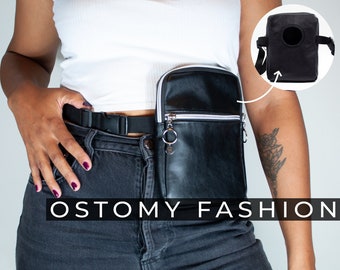 Ostomy Stoma Pouch Cover Stoma Fashion Heuptasje Zwart PU Leer Met Verstelbare Tailleband