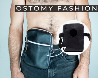 Ostomy Stoma Pouch Cover Men Women Stoma Fashion Heuptasje Zwart PU Leer Met Verstelbare Tailleband