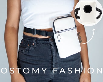 Ostomy Stoma Pouch Cover Stoma Fashion Heuptasje Wit PU Leer Met Verstelbare Tailleband