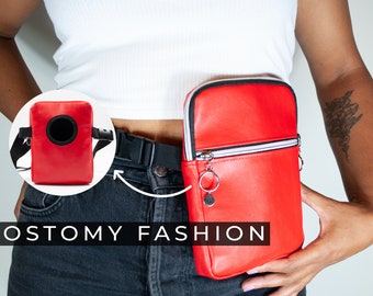 Ostomy Stoma Pouch Cover Stoma Fashion Heuptasje Rood PU Leer Met Verstelbare Tailleband