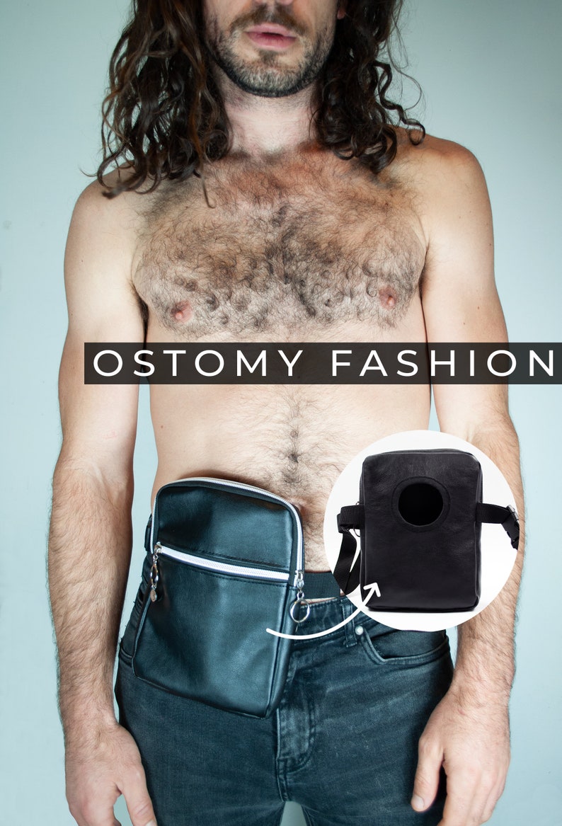 Ostomy Stoma Pouch Cover Stoma Fashion Heuptasje Zwart PU Leer Met Verstelbare Tailleband image 2