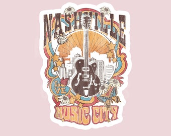 Nashville Music City Sticker, Country Music Water Bottle Sticker, Laptop Sticker, Guitar Tumbler Sticker, Nashville Water Resistant Sticker
