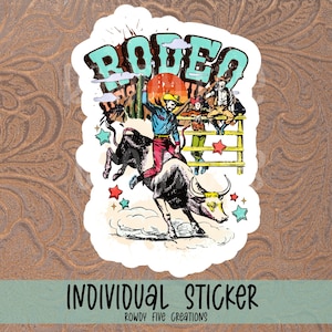 Retro Vintage Rodeo Bull Rider Sticker, Cowboy Water Bottle Sticker ...