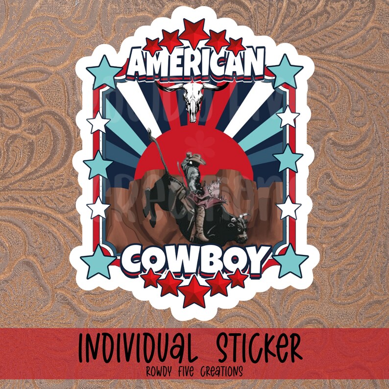 American Cowboy Sticker, Bronc Rider Water Bottle Sticker, Rodeo Vinyl ...