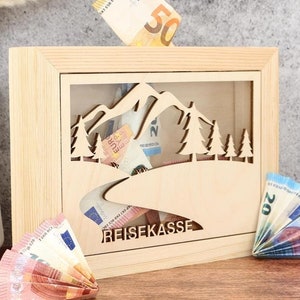 Geschenk Weltreise Abschied | Spardose für Urlauber | Urlaubskasse für Geld | Spardose Holz Geld | Reise Geldgeschenk | Für Reisende