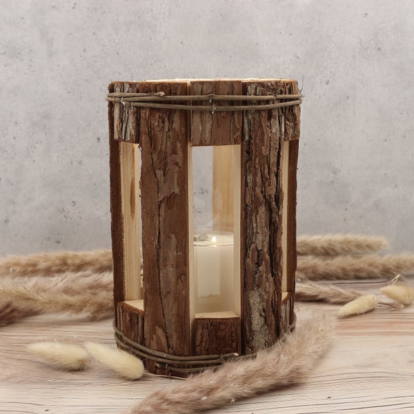 Windlicht Holz | Laterne mit Glaseinsatz | Weihnachtsdeko | Kerzenständer | Perfektes Highlight Terrasse | Geschenkidee | Terrassen Deko