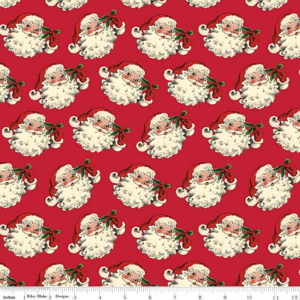 Old Fashion Christmas by My Minds Eye for Riley Blake. Retro Santa Claus toss.  C12131 red  CHRISTMAS Holiday fabric ~ Fabric by the yard.