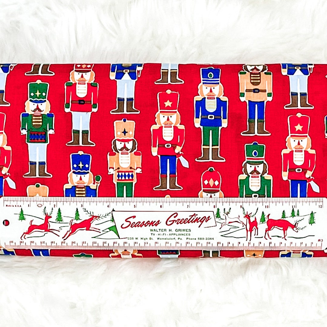 Vintage Inspired Christmas Nutcrackers Fabric on Red. Rare and Out of