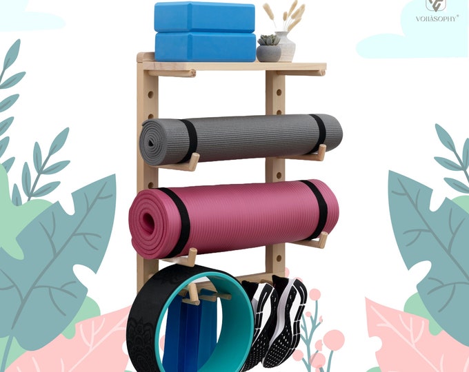 Fully Adjustable Yoga Mat Holder Wall Mount, Yoga Mat Rack, Yoga Mat