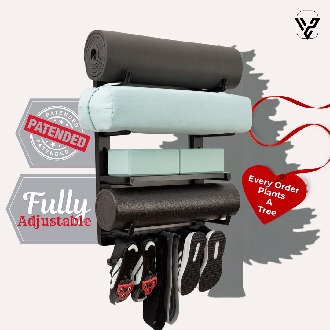 Fully Adjustable Yoga Mat Storage Rack, Yoga Mat Wall Shelf Wood, Yoga ...