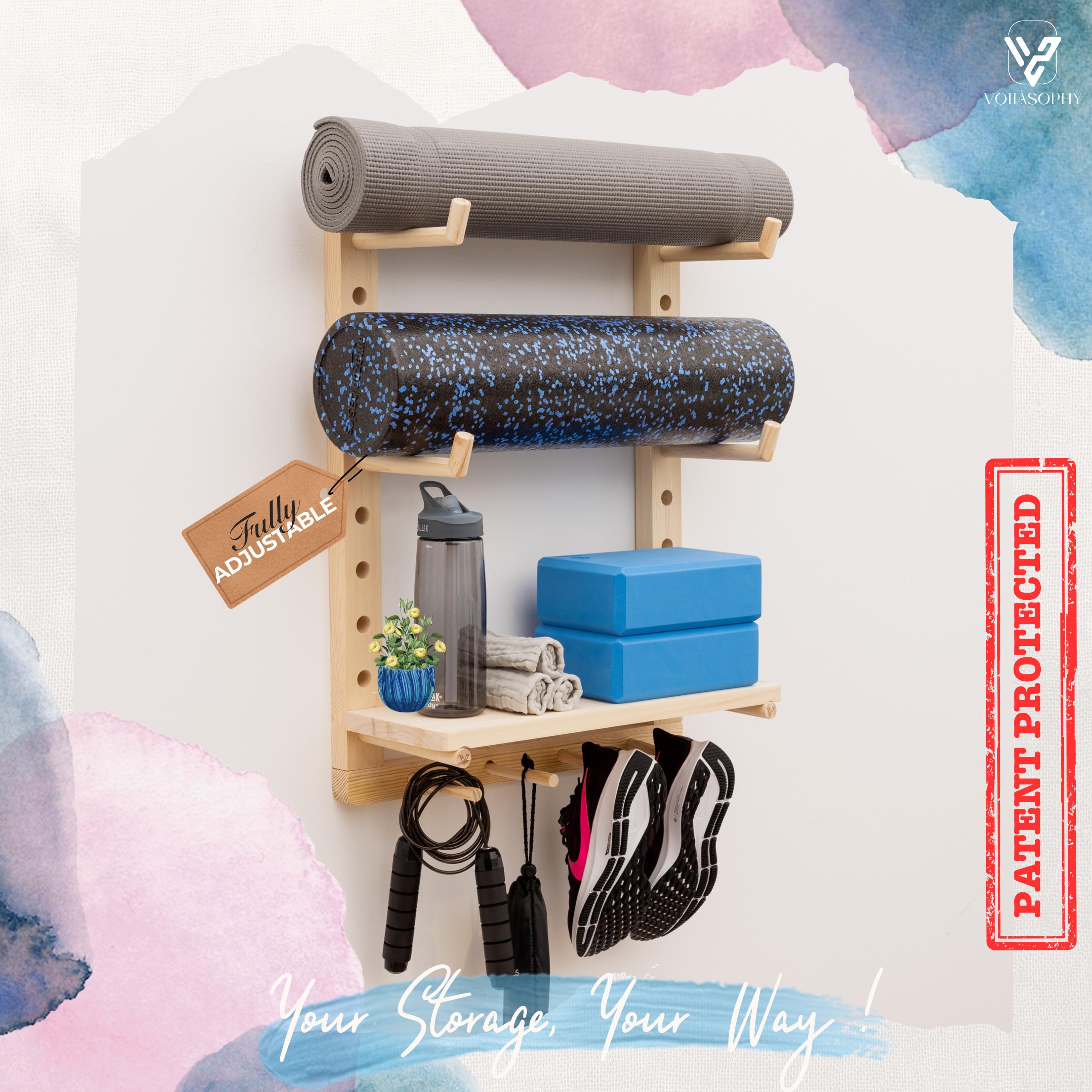 diy yoga equipment how to store yoga mats at home Fully Adjustable Yoga Mat Holder Shelf Home Gym Wall Organizer