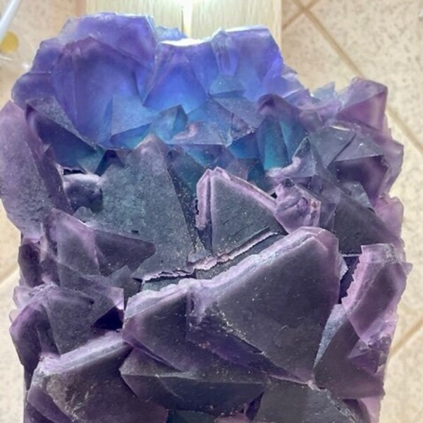 3.4lbs Large Purple Green Octahedral Fluorite w/Second Generation Growth, Secondary Growth