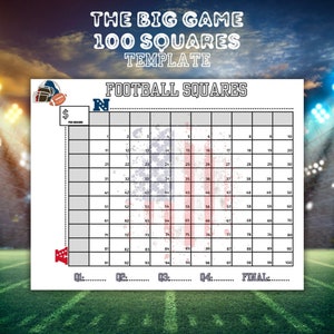 Football Squares Printable, Football Fundraiser, 100 Football Squares Template, Football Party Games, Football Betting Game, Football Pool