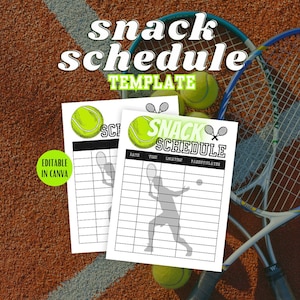 Editable Tennis Snack Sign Up Sheet, Tennis Team Schedule Canva Template, Printable Snack Volunteer, Team Snack Calendar, Snack Schedule
