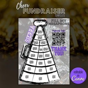 Fill My Megaphone Cheer Fundraiser Printable, Cheerleading Team Fundraising Form editable in Canva, Sponsor my Season Cheer Bow Fundraiser