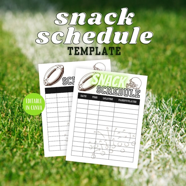 Editable Football Snack Sign Up Sheet, Game Day Schedule Canva Template, Printable Snack Volunteer, Team Snack Calendar, Snack Schedule