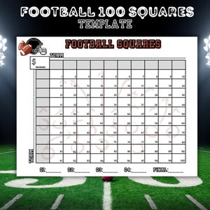 Football Squares Printable, Football Fundraiser, 100 Football Squares Template, Football Party Games, Football Betting Game, Football Pool