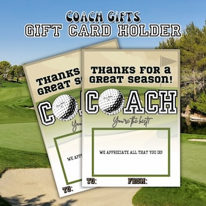 Golfcoach waardering cadeaukaarthouder, bedankt voor een geweldig seizoenscoachcadeau, coachafdrukbaar cadeau, coachcadeaukaart einde seizoen