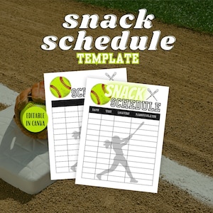 Editable Softball Team Snack Sign Up Sheet, Softball Schedule Canva Template, Printable Snack Volunteer, Team Snack Calendar, Snack Schedule