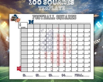 POSTER Size Football Squares Printable, the Big Game Squares, 100 ...