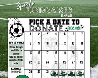 Editable Soccer Calendar Fundraiser Template | Clear The Board Fundraising Made Easy | 8.5x11 Digital Download | Pick a Date to Donate