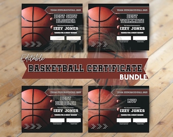 Basketball Award Certificate Editable Award Ceremony Printable End of Season Basketball Canva Basketball Team Party Printable Template
