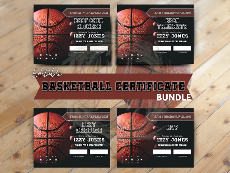 Editable Basketball Award Certificates Award Ceremony Etsy