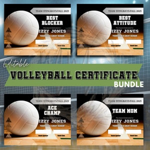 Editable Volleyball Award Certificates, Award Ceremony Certificates, End of Season Volleyball Award, Volleyball Printables, Edit with Canva