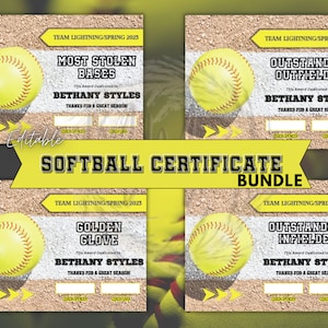 Editable Softball Award Certificates, Softball Team Awards, Softball End of the Season Awards, Softball Team Party, Softball Season Awards