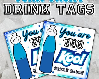 Sie sind zu kool Team Treat Tags-Sportgetränkeanhänger-Coach Printables-Team Snacks-Instant Download, little league Team Snacks-Sport Mama